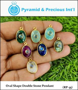 Pendentif en pierres précieuses semi-précieuses naturelles en argent sterling 925 et laiton plaqué or Pendentif en gros Lot pendentif à breloque fait main - Product Image 3