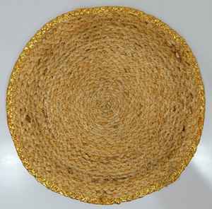 Set de table rond en jute bio, fait main, durable, moderne, avec bordure dorée, pour la maison, les mariages, les banquets ou les événements en plein air - Product Image 2
