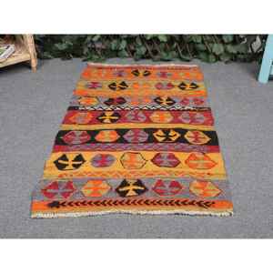 พรมวินเทจขนาดเล็ก 2x3.3 ฟุต สีแดงเหลือง พรมโมร็อกโกทำจากขนสัตว์ - Product Image 4