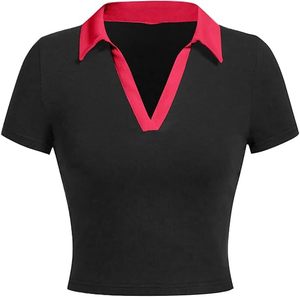 Kivotech T-shirt col en V à col polo pour femme, manches courtes, crop tops et personnalisation - Product Image 3