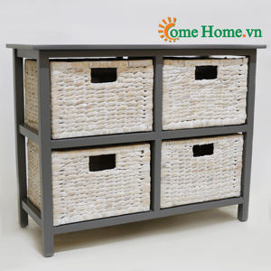 Comehome - Mueble Moderno de Madera de 2 Niveles, de Última Tendencia, con 4 Cestas de Jacinto de Agua, Caja de Almacenamiento y Organizador Hecho a Mano - Product Image 3