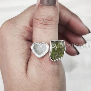 Joyería de piedra áspera, anillo para mujer, peridoto piedra preciosa de Natural en bruto, piedra natal de agosto, anillo de corazón ajustable, anillo de Plata de Ley 925 - Product Image 4