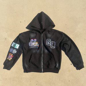 Chándal de Invierno Unisex de Alta Calidad con Estampado Digital, Logotipo, Pedrería, Lavado Ácido, Diseño de Parches Deslavados al Sol, Talla Grande - Product Image 2