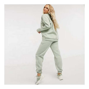 Ensemble de survêtement en molleton 100% coton pour femme, deux pièces, avec sweat à capuche à lacets et pantalon de jogging, option de logo personnalisé - Product Image 5