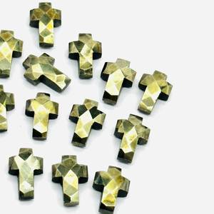 Perles en forme de croix de pyrite naturelle sculptées à la main 15x10mm breloques de fabrication de bijoux pierres précieuses d'énergie de pyrite à facettes - Product Image 5