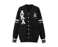 2025 Maßgefertigte OEM ODM Chenille-Patch-Buchstaben Damen Klassische Varsity-Strickjacke V-Ausschnitt Lose Gestreifte Baumwoll-Strickjacke