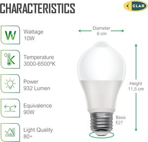 Bóng đèn LED clar-e27 với cảm biến chuyển động 10W, chiếu sáng tự động để sử dụng trong nhà và ngoài trời - Product Image 2