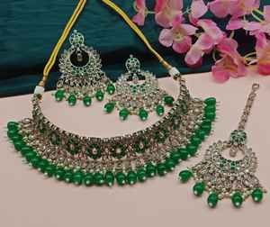 Diseño de flores indias Motipearl de moda tradicional y gota Chapado en oro Pendiente de lujo Maagtika Conjunto de collar y conjunto de joyería - Product Image 3