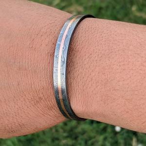 Handmade Damascus <b>Bracelet</b> Brass Inlay Damascus <b>Bracelet</b> Hand Forged Damascus <b>Bracelet</b> 18 mm Width - Product Image 5