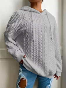 Vente en Gros Pull à Capuche pour Femmes en Tricot Surdimensionné Sweat à Col Ras du Cou Vintage avec Col à Capuche - Product Image 2