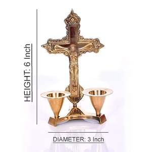 Soporte de vela con Cruz de Jesús de latón religioso hecho a mano cristiano Señor Jesús Cruz signo estatua de latón con portavelas - Product Image 4
