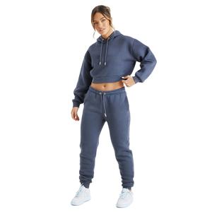 Vente en gros de logo personnalisé de haute qualité pour femmes 100% coton veste à capuche survêtement avec bas d'épaule jogging haut et bas - Product Image 1