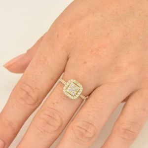 RITZIN Multi Cut Lab Created Diamond Halo Engagement Ring Classic Brilliant <b>Cluster</b> Bridal Ring in Rose Gold & White Gold - Product Image 3