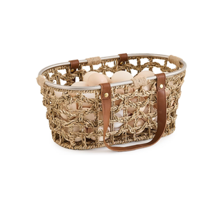 Vente en gros de paniers à œufs en jonc de mer pour la collecte d'œufs frais Paniers de rangement ovales faits à la main avec poignées du Vietnam - Product Image 1