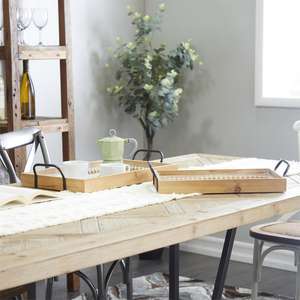 Juego de alta calidad de 27 \ "X 25 \" de 2 bandejas de servicio de madera marrón blanco lavado-Para precio al por mayor - Product Image 2