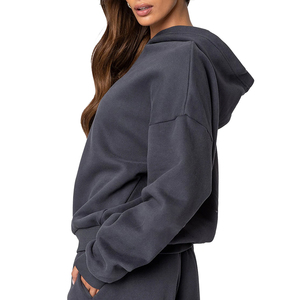 เสื้อมีฮู้ดสำหรับผู้หญิงสุดฮอตผ้าฝ้าย100% พรีเมี่ยมดีไซน์โอเวอร์ไซส์พร้อมสายรัดที่ปรับได้น้ำหนักได้450 GSM - Product Image 2