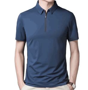 เสื้อโปโลแขนสั้นผู้ชายแฟชั่นใหม่ฤดูร้อนทำด้วยมือด้วยผ้าฝ้ายถักและดีไซน์ซิปใยไผ่ - Product Image 1