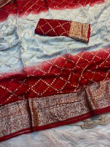 Shree ชุดซารีสำหรับเจ้าสาวผ้าพิมพ์ลายชิเวกซ์สองโทนสีวิสคอสจากอินเดีย - Product Image 3