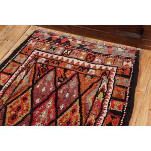 Turkish 3.2x11.3 ft Rug, Herki Vintage Rug, <b>Red</b> Ikat Rug <b>Wool</b> - Product Image 5