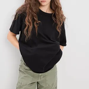 Customized Black Color Oversized Drop Shoulder Towelling Blank Colorful Women T-shirts Street Wear
