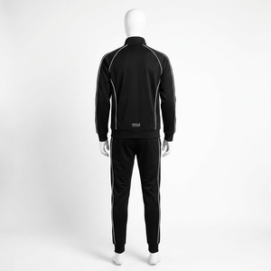 Men's Black <b>Waterproof</b> <b>Tracksuit</b> Set | Lightweight Skinny Fit | Contrast White Piping | OWAIS INDUSTRIES Branding | Premium - Product Image 6