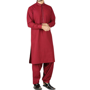 Shalwar kameez-tira de cuello y manga inferior para hombre, Color sólido, diseño en el cuello, venta al por mayor - Product Image 3