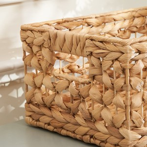 Eco-Friendly Natural Water Hyacinth Storage <b>Basket</b> Rectangular Folding Design with Wicker Style Handles <b>for</b> Home Use - Product Image 3