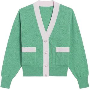 Venta al por mayor de cárdigan de punto de invierno con cuello en V Hermandades Fraternidad Patchwork Ropa de calle Casual Invierno Mujer - Product Image 5