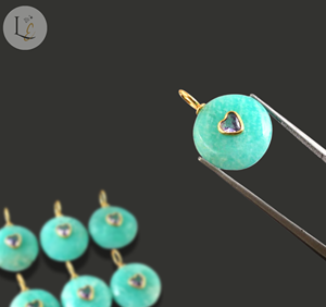 Natural Amazonite Gemstone Inlay <b>Pendant</b> Gold Vermeil <b>Pendant</b> 925 Sterling Silver Fine <b>Pendants</b> <b>Charms</b> For Jewelry Making 15mm - Product Image 4