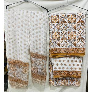 ชุดผ้าฝ้ายพิมพ์ลายบล็อกแบบสวมใส่ประจำวัน พร้อมผ้าคลุมไหล่ชีฟอง - Product Image 1