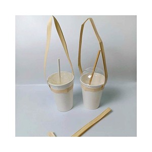 Portavasos de bambú para llevar, bebida de té de burbujas, jarra de algas marinas hecha a mano/portavasos de Jacinto biodegradable con correa de asa - Product Image 3