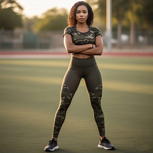 Pantalones de compresión de camuflaje ajustados para entrenamiento sin costuras, ropa deportiva, mallas de ejercicio de Yoga y Fitness con logotipo de realce en la cintura - Product Image 5