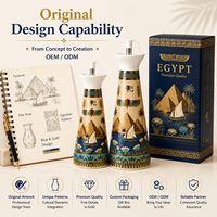 Ensemble de Bouteilles à Huile en Céramique Souvenir d'Égypte, Motif Pyramide Lotus, Bouteille à Huile en Porcelaine pour Cuisine, Personnalisation OEM ODM Vente en Gros