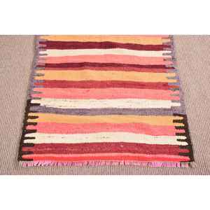 Turkish <b>Runner</b> Rug 2.6x10.3 ft, Vintage Kilim <b>Red</b> Persian Wool Rug - Product Image 5