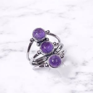 Bague triple en argent sterling 925 avec trois pierres précieuses naturelles pour femmes, bijoux fins, tendance, à porter tous les jours, design unique - Product Image 4