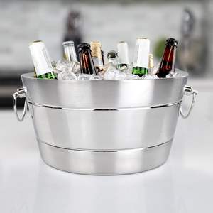 Oval for <b>Champagne</b> Ice <b>Bucket</b> with Handle Royal-Look Stainless Steel Wine and Beer Storage for Bar Ware and Parties - Product Image 1