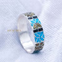 Magnifique bague en cloisonné, bague en émail floral coloré, filigrane, bijoux bohèmes, bijoux en argent sterling 925