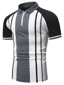 Polo de diseño a rayas de manga corta de algodón 100% con logotipo personalizable a precios al por mayor - Product Image 3