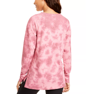 Felpa da donna Ideology con orlo asimmetrico, traspirante, tie-dye rosso, in maglia di seta di alta qualità, con cappuccio e cerniera, design invernale - Product Image 2