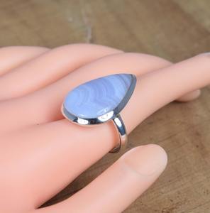 Anillos de declaración de moda para niñas de ágata de encaje azul para mujeres, anillos de plata de ley 925, joyería de ágata de encaje azul, anillos hechos a mano, joyería - Product Image 2