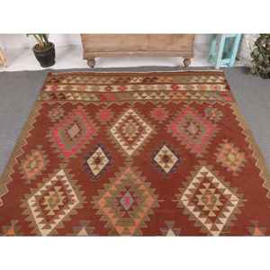 Tapis turc vintage, grand tapis de 5,4 x 8,9 pieds, tapis en laine à imprimé animal brun-rouge - Product Image 3