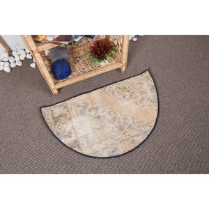 Alfombra de lana de retazos beige bohemio grande, área rectangular de 2,5x1,5 pies para entrada, pasillo, felpa de poliéster con respaldo de látex - Product Image 2