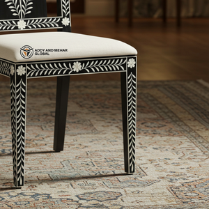 Black & <b>White</b> Bone Inlay <b>Dining</b> <b>Chair</b> with Floral Carving Durable & Eco-Friendly for Modern Interiors Warehouse & Hotel Use - Product Image 5