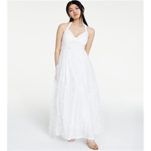 Abito da donna bianco in chiffon floreale trasparente senza maniche con scollo all'americana, lunghezza intera, vestibilità formale, linea ad A, taglia 9/10 - Product Image 4