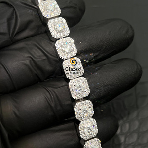 10Kt oro blanco estilo Hip Hop único redondo brillante corte laboratorio crecido VVVs claridad laboratorio cultivado diamantes racimo pulsera - Product Image 1