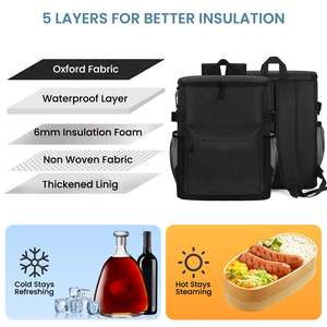 Grande Borsa Termica Morbida, Zaino Porta Pranzo Isolato con Coperchio Dispensatore con <span class=keywords><strong>Cerniera</strong></span> per Uso Esterno e Campus - Product Image 5