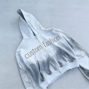 Women's Washed <b>Cropped</b> <b>Zip</b> <b>up</b> Hoodies Custom Personalized Applique Lettering Raw Hem Hoodies for Streetwear Y2K Fashion - Product Image 2