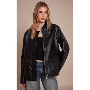 Chaqueta de Motociclista de Cuero Genuino con Bordado Personalizado a la Moda para Mujer, Largo, Negra, Elegante - Product Image 1