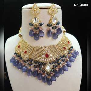 Más vendidos Heavy Bridal AD CZ Gargantilla Collar Conjunto Calidad Premium Chapado en Oro Latón Estilo Étnico Strand Cadena para Niñas Mujeres - Product Image 1