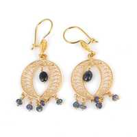 Boucles d'oreilles chandelier vintage en or massif 22 carats avec pendentif saphir |   Bijoux turcs faits à la main